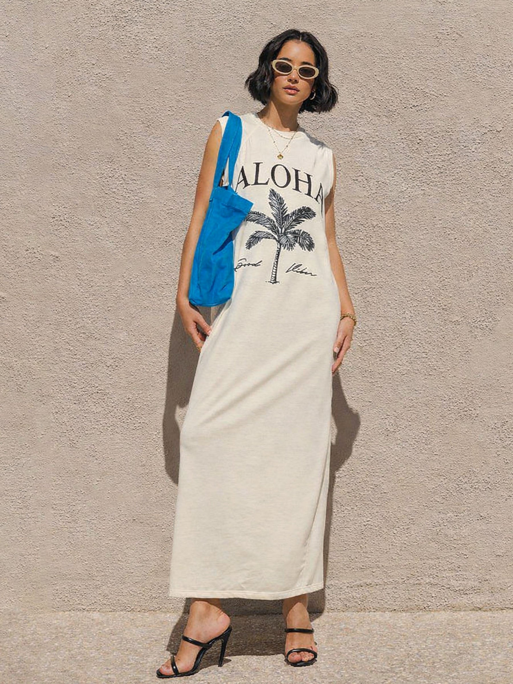 Off-White ALOHA Print Sleeveless T-Shirt Dress-SASSAFRAS 