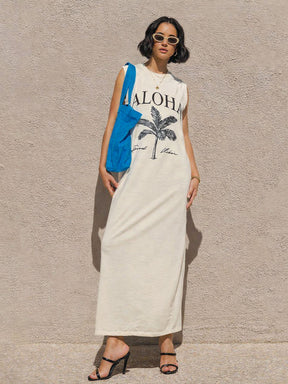 Off-White ALOHA Print Sleeveless T-Shirt Dress-SASSAFRAS 