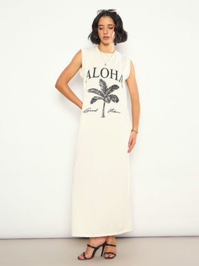 Off-White ALOHA Print Sleeveless T-Shirt Dress-SASSAFRAS 