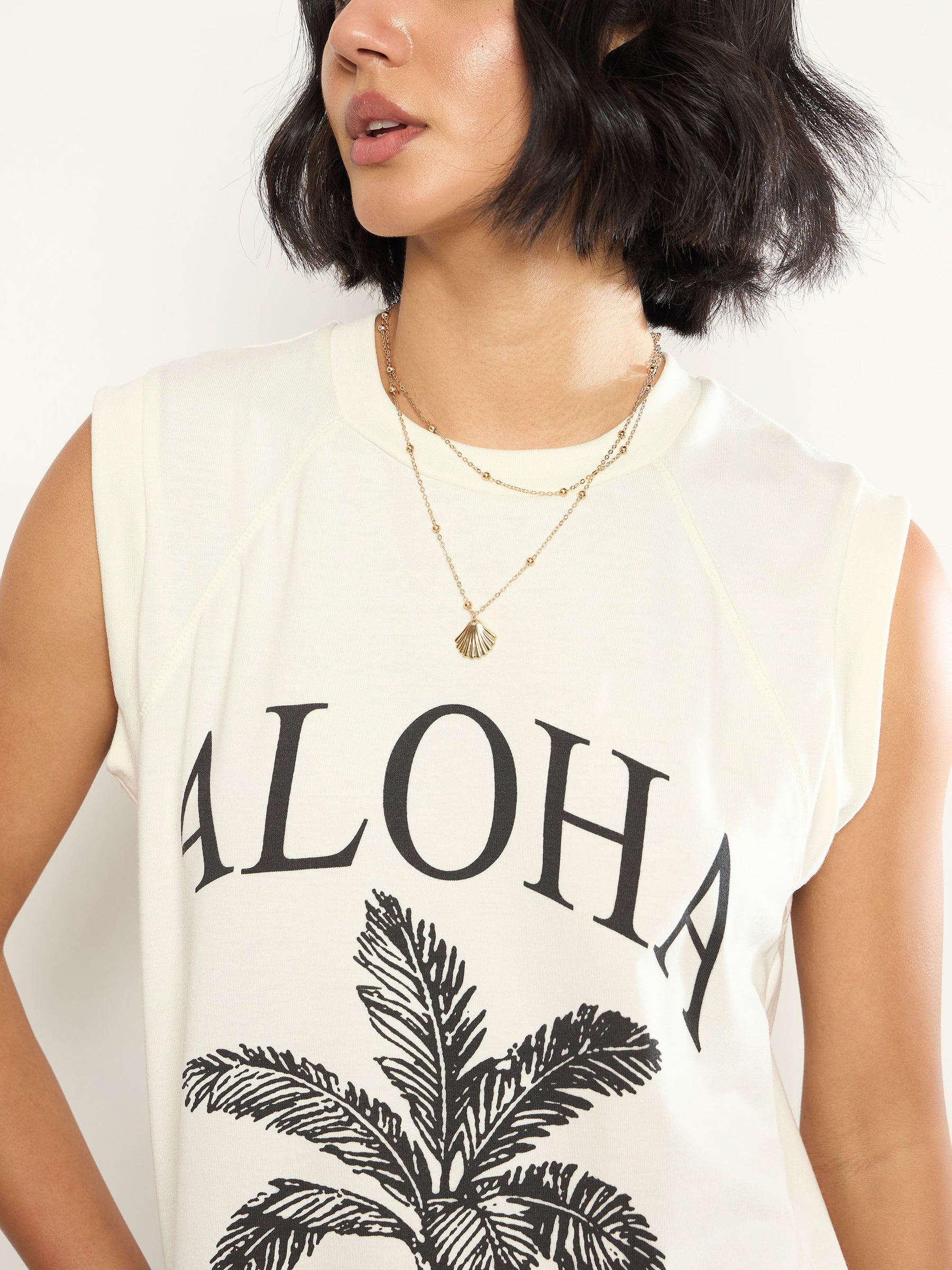Off-White ALOHA Print Sleeveless T-Shirt Dress-SASSAFRAS 