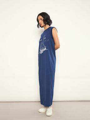 Navy SAINT-TROPEZ Print Sleeveless T-Shirt Dress-SASSAFRAS 