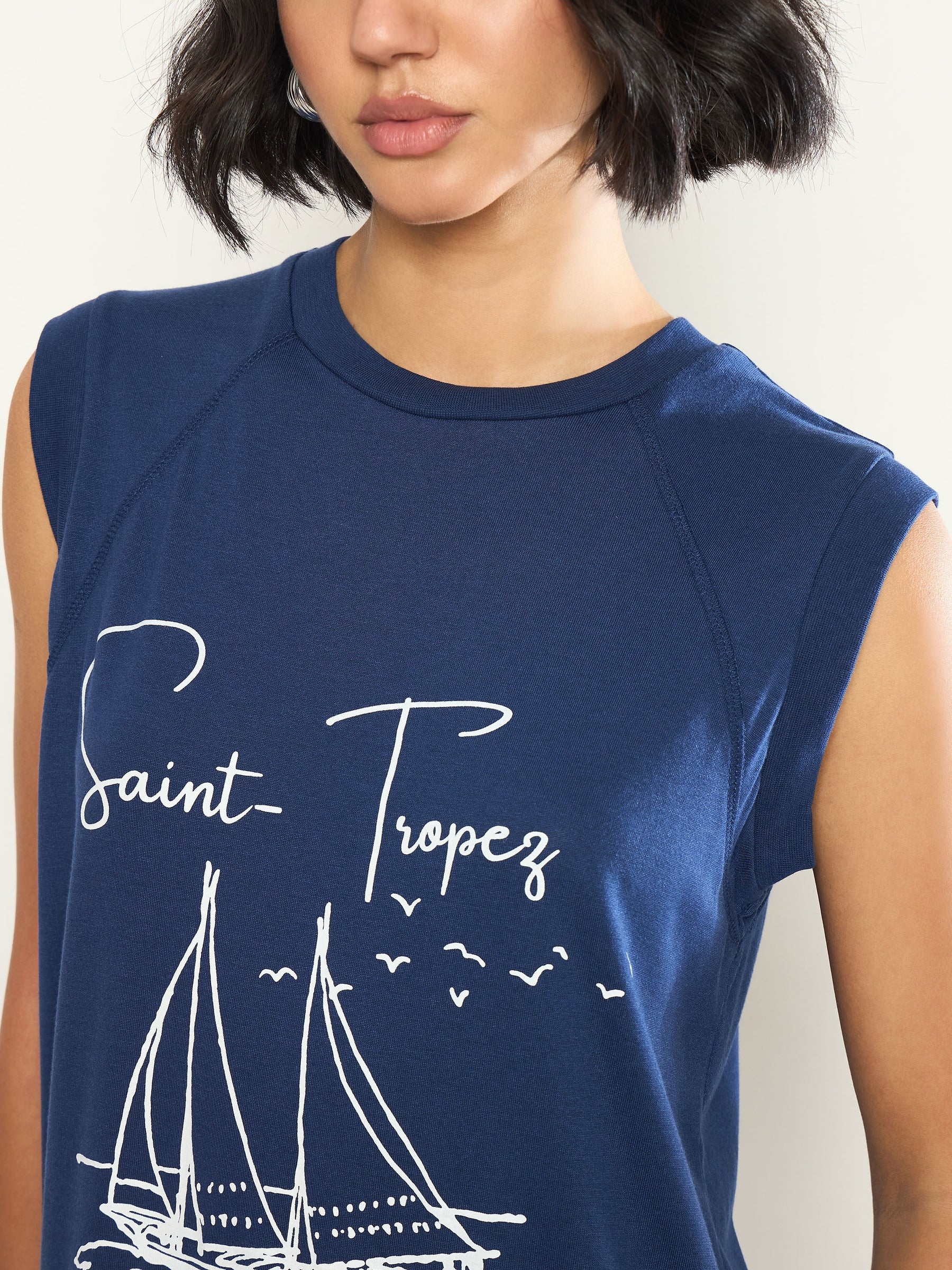 Navy SAINT-TROPEZ Print Sleeveless T-Shirt Dress-SASSAFRAS 