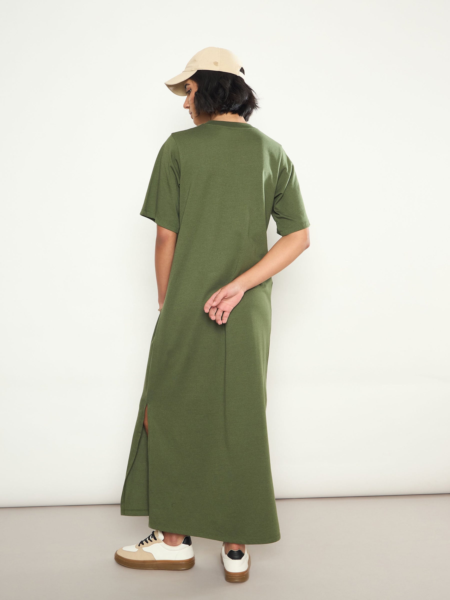 Olive LOVE Print Oversized T-Shirt Dress-SASSAFRAS 