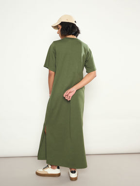 Olive LOVE Print Oversized T-Shirt Dress-SASSAFRAS 