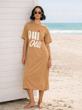Tan OHI OUI Print Oversized T-Shirt Dress-SASSAFRAS 