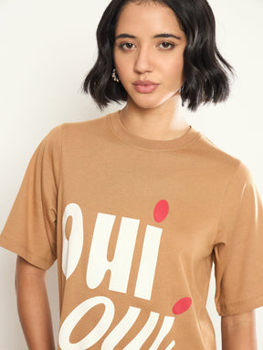 Tan OHI OUI Print Oversized T-Shirt Dress-SASSAFRAS 