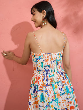 Off White Motif Print Strappy Drop-Waist Maxi Dress-Pink Paprika by SASSAFRAS