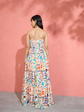 Women Off White Motif Print Strappy Drop-Waist Maxi Dress