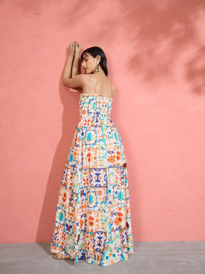Women Off White Motif Print Strappy Drop-Waist Maxi Dress
