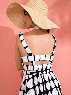 Women Black & White Big Polka Dot Strappy Maxi Dress