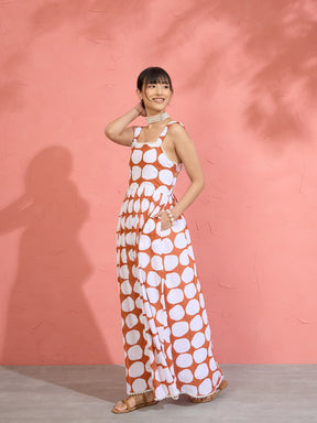 Brown & White Big Polka Dot Strappy Maxi Dress-Pink Paprika by SASSAFRAS