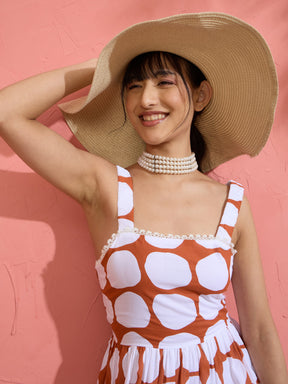 Brown & White Big Polka Dot Strappy Maxi Dress-Pink Paprika by SASSAFRAS
