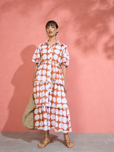 Brown & White Polka Dot Frill Tiered Button Down Midi Dress-Pink Paprika by SASSAFRAS