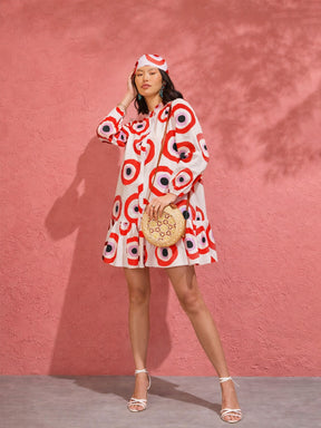 Red Evil Eye Print Shirt Dress-Pink Paprika by SASSAFRAS