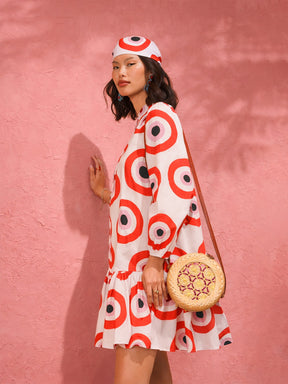 Red Evil Eye Print Shirt Dress-Pink Paprika by SASSAFRAS