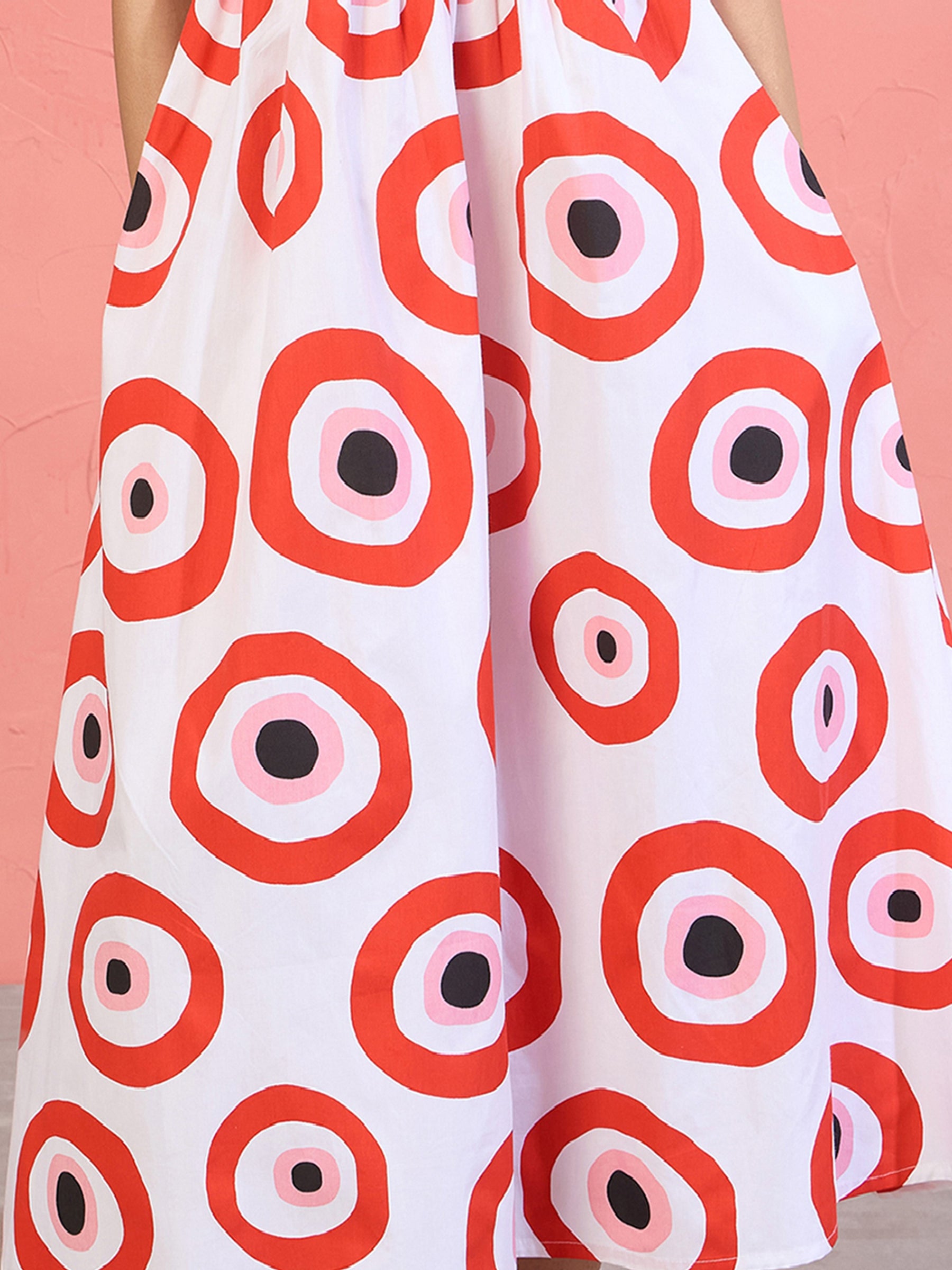 Red Evil Eye Print Shirt Dress-Pink Paprika by SASSAFRAS