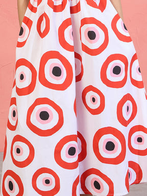 Red Evil Eye Print Shirt Dress-Pink Paprika by SASSAFRAS