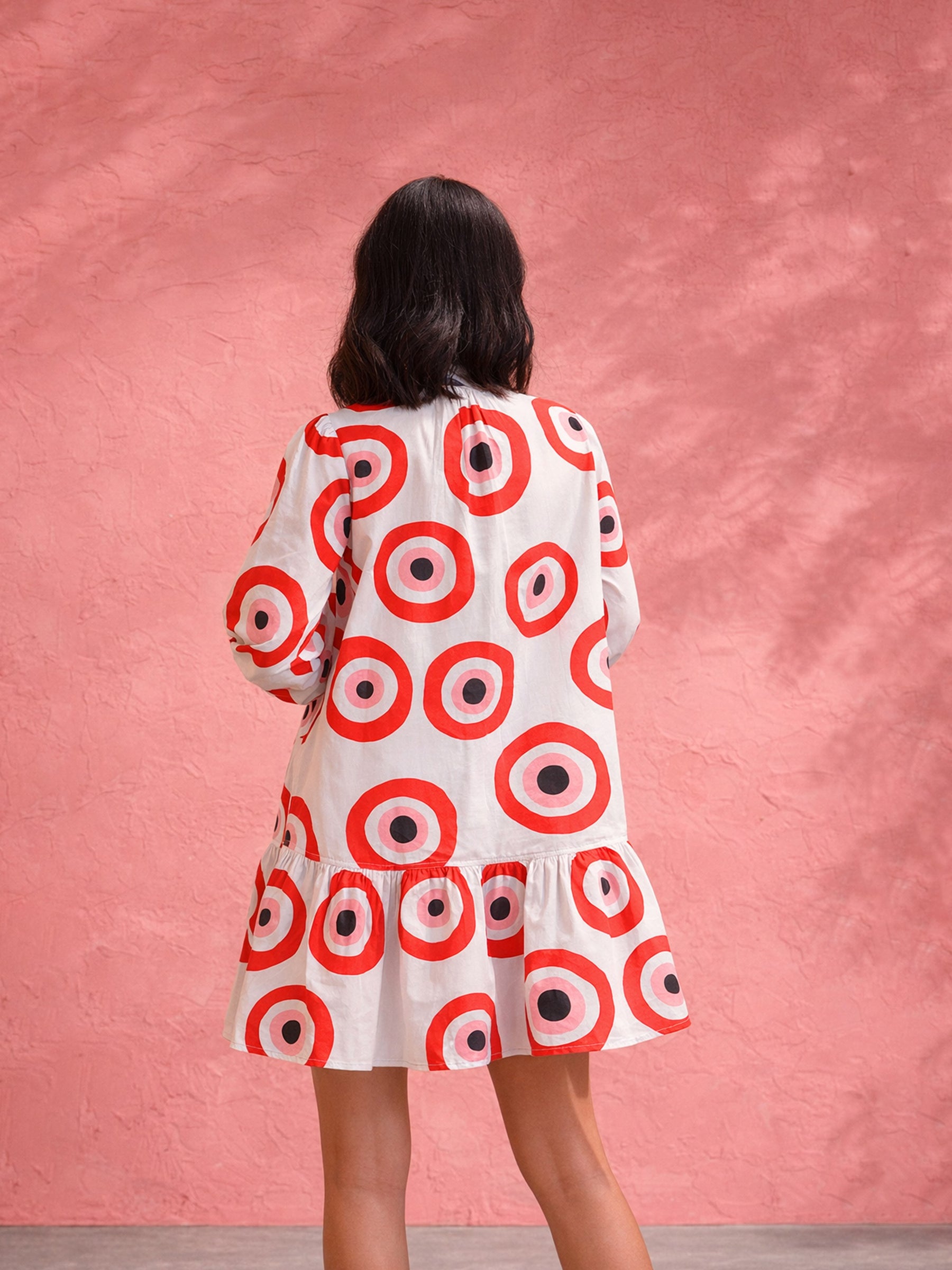 Women Red Evil Eye Print Shirt Dress