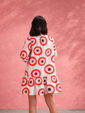 Women Red Evil Eye Print Shirt Dress
