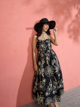 Black Poplin Floral Strappy Back Tie Midi Dress-Pink Paprika by SASSAFRAS