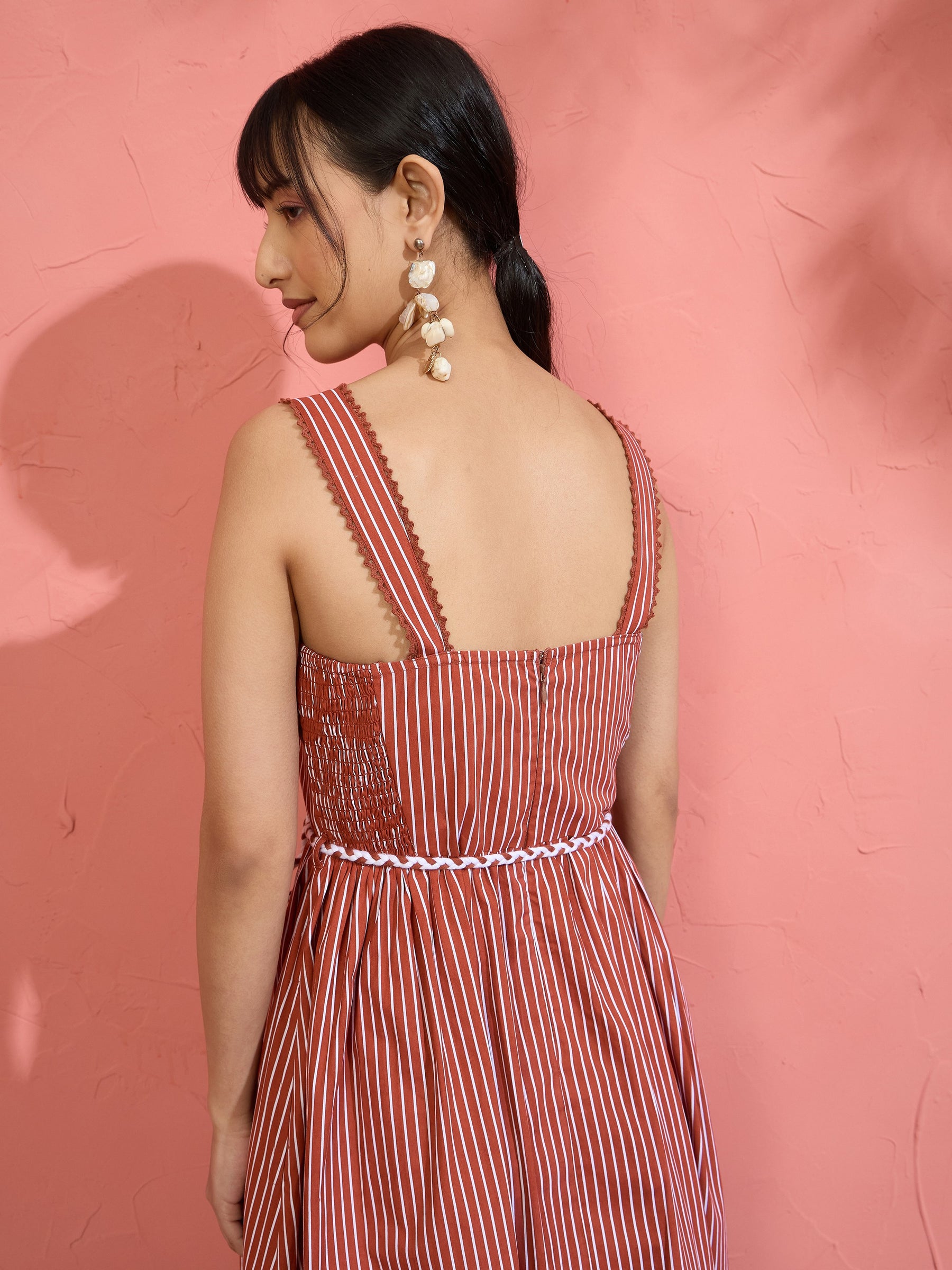 Brown Pin Stripe Maxi Dress-Pink Paprika by SASSAFRAS