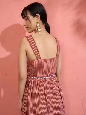 Brown Pin Stripe Maxi Dress-Pink Paprika by SASSAFRAS