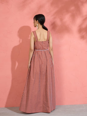 Brown Pin Stripe Maxi Dress-Pink Paprika by SASSAFRAS