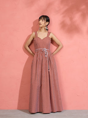 Women Brown Pin Stripe Maxi Dress