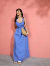 Blue Pin Stripe Maxi Dress-Pink Paprika by SASSAFRAS