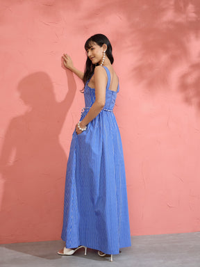 Blue Pin Stripe Maxi Dress-Pink Paprika by SASSAFRAS