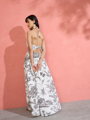 Black & White Floral Strappy Back Maxi Dress-Pink Paprika by SASSAFRAS