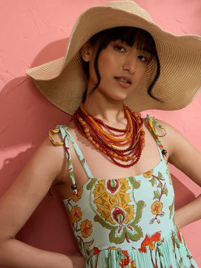 Sea Green Floral Strappy Tie-up Maxi Dress-Pink Paprika by SASSAFRAS