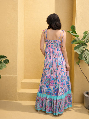 Pink Floral Strappy Tie-up Maxi Dress-Pink Paprika by SASSAFRAS