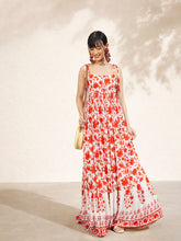 Red Floral Strappy Tie-up Maxi Dress-Pink Paprika by SASSAFRAS