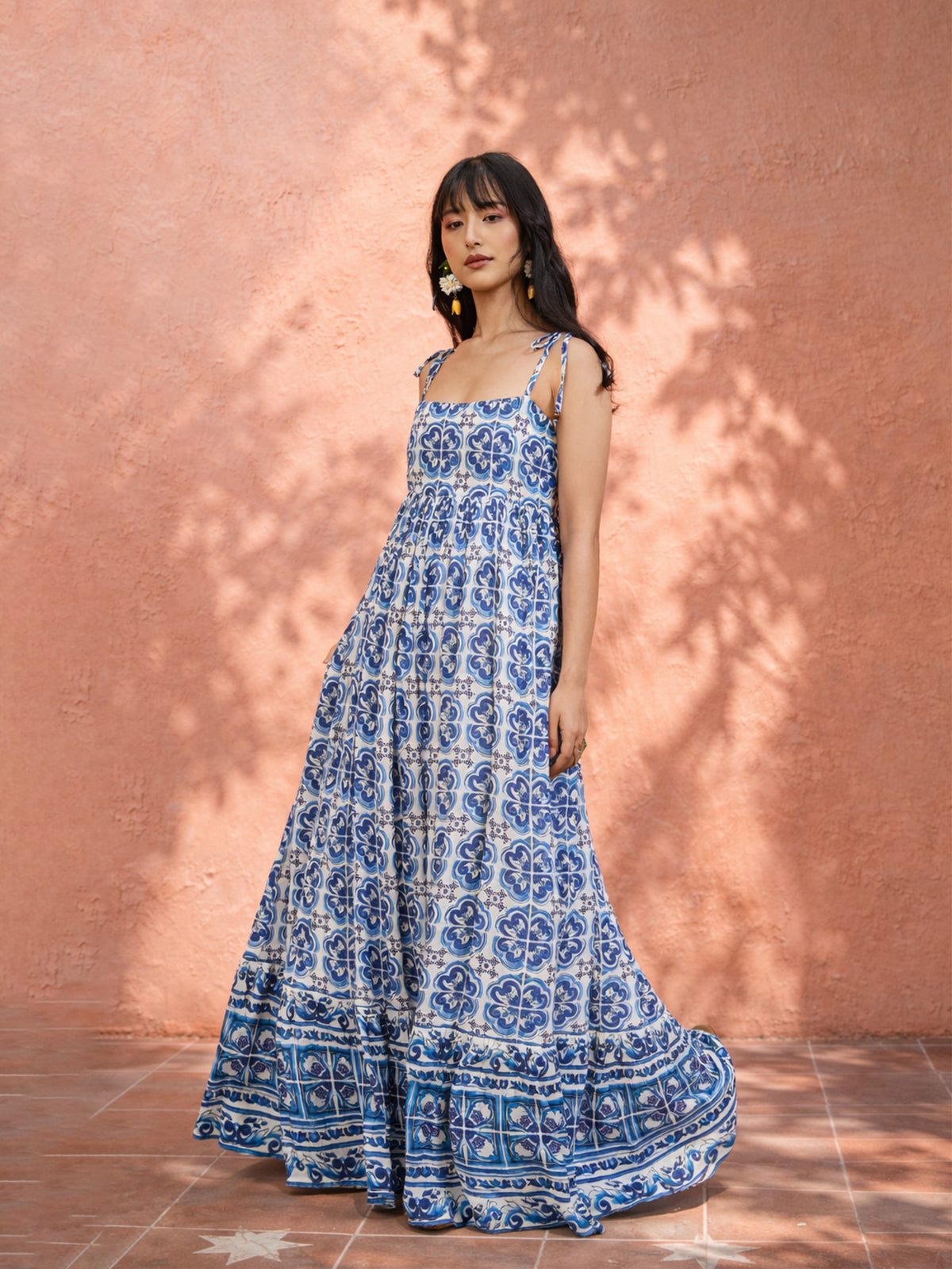 Blue Floral Strappy Tie-up Maxi Dress-Pink Paprika by SASSAFRAS