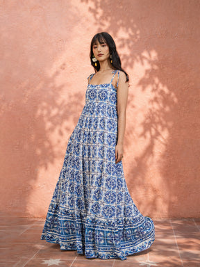 Blue Floral Strappy Tie-up Maxi Dress-Pink Paprika by SASSAFRAS