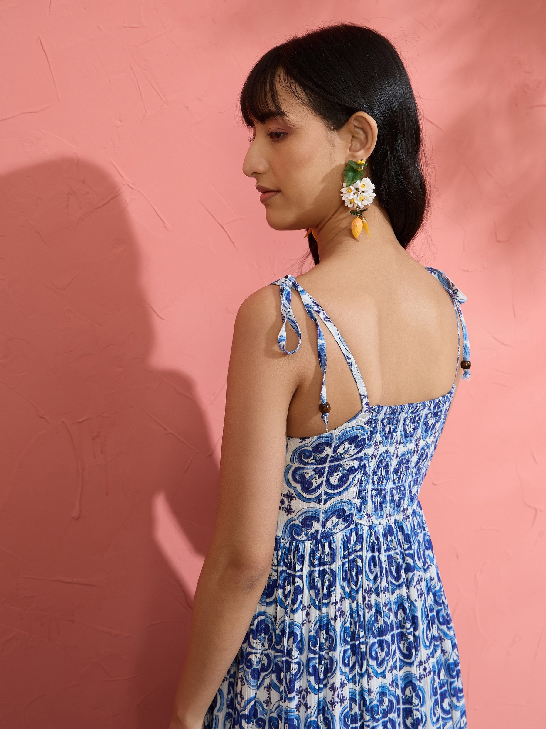 Blue Floral Strappy Tie-up Maxi Dress-Pink Paprika by SASSAFRAS