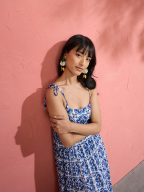 Blue Floral Strappy Tie-up Maxi Dress-Pink Paprika by SASSAFRAS