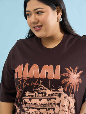 Brown MIAMI T Shirt Dress-SASSAFRAS Curve