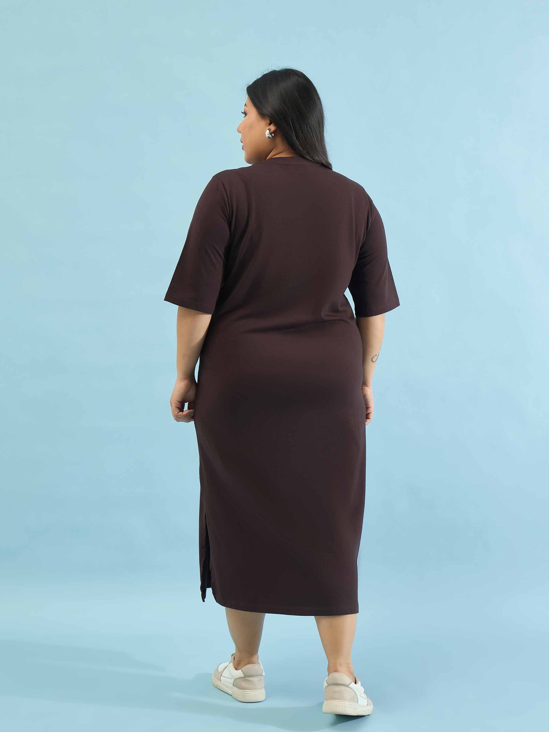 Brown MIAMI T Shirt Dress-SASSAFRAS Curve