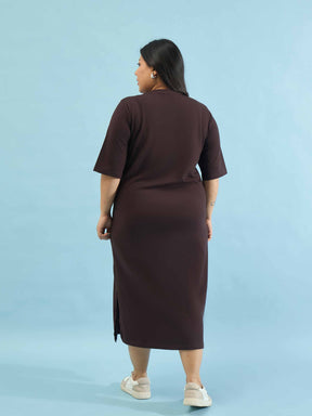 Brown MIAMI T Shirt Dress-SASSAFRAS Curve