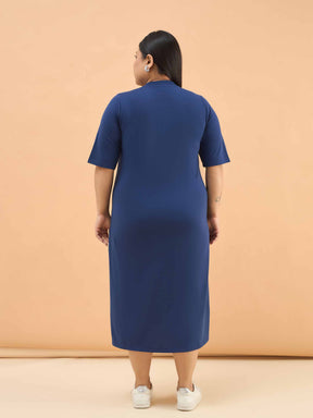Navy LOVE T Shirt Dress-SASSAFRAS Curve