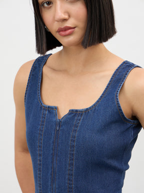 Navy Blue Sweetheart Neck A-Line Midi Dress-SASSAFRAS