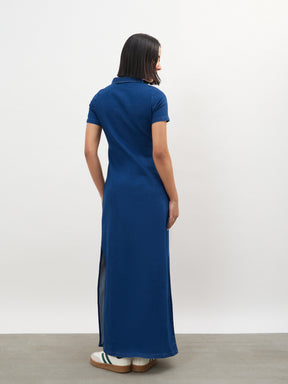 Blue Front Button Straight Maxi Dress-SASSAFRAS