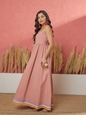 Onion Pink Ric Rac Lace Strappy Maxi Dress-Pink Paprika by SASSAFRAS