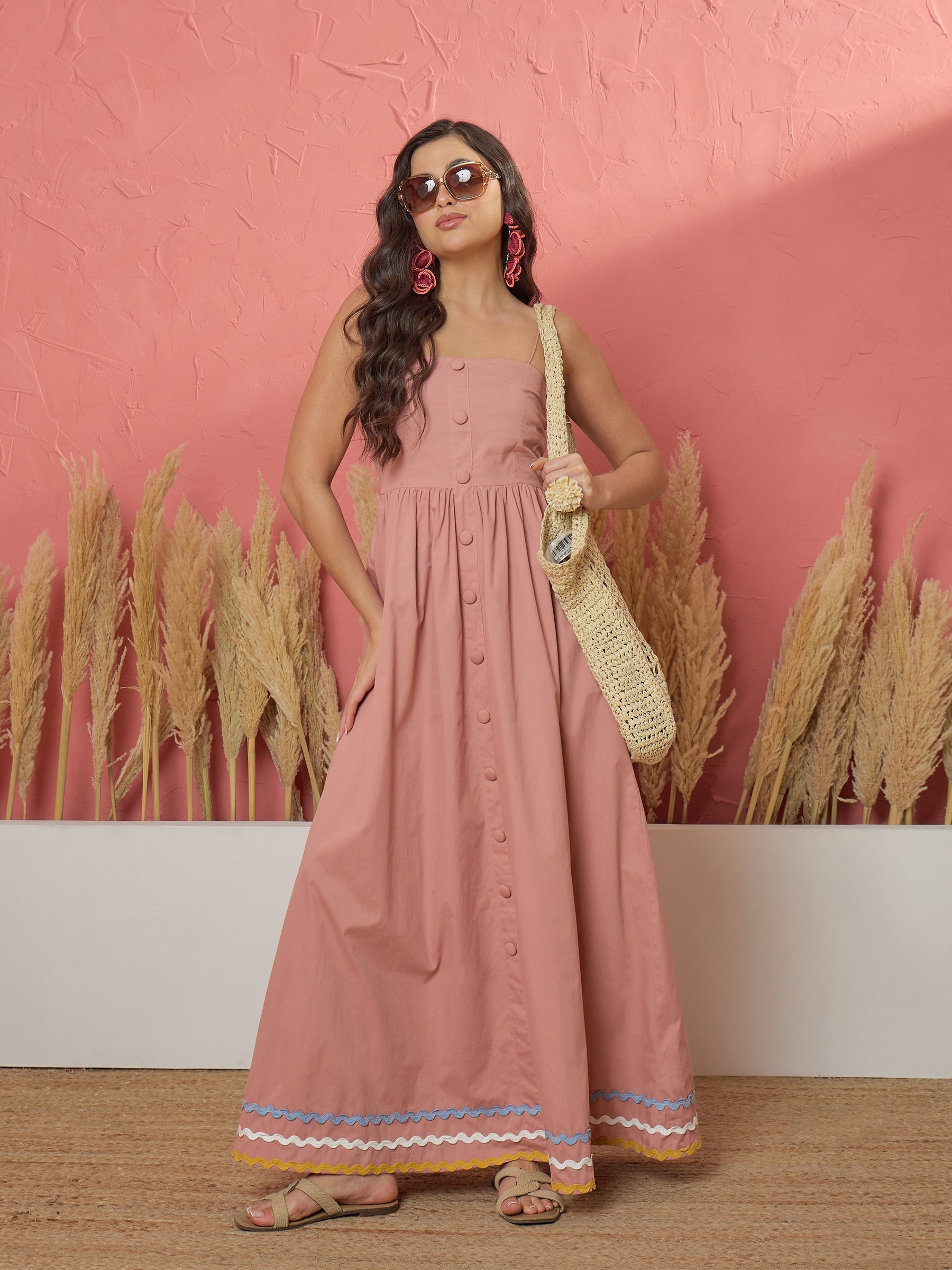 Onion Pink Ric Rac Lace Strappy Maxi Dress-Pink Paprika by SASSAFRAS