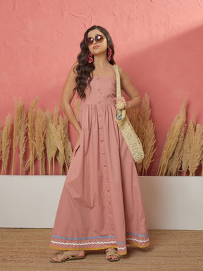 Onion Pink Ric Rac Lace Strappy Maxi Dress-Pink Paprika by SASSAFRAS