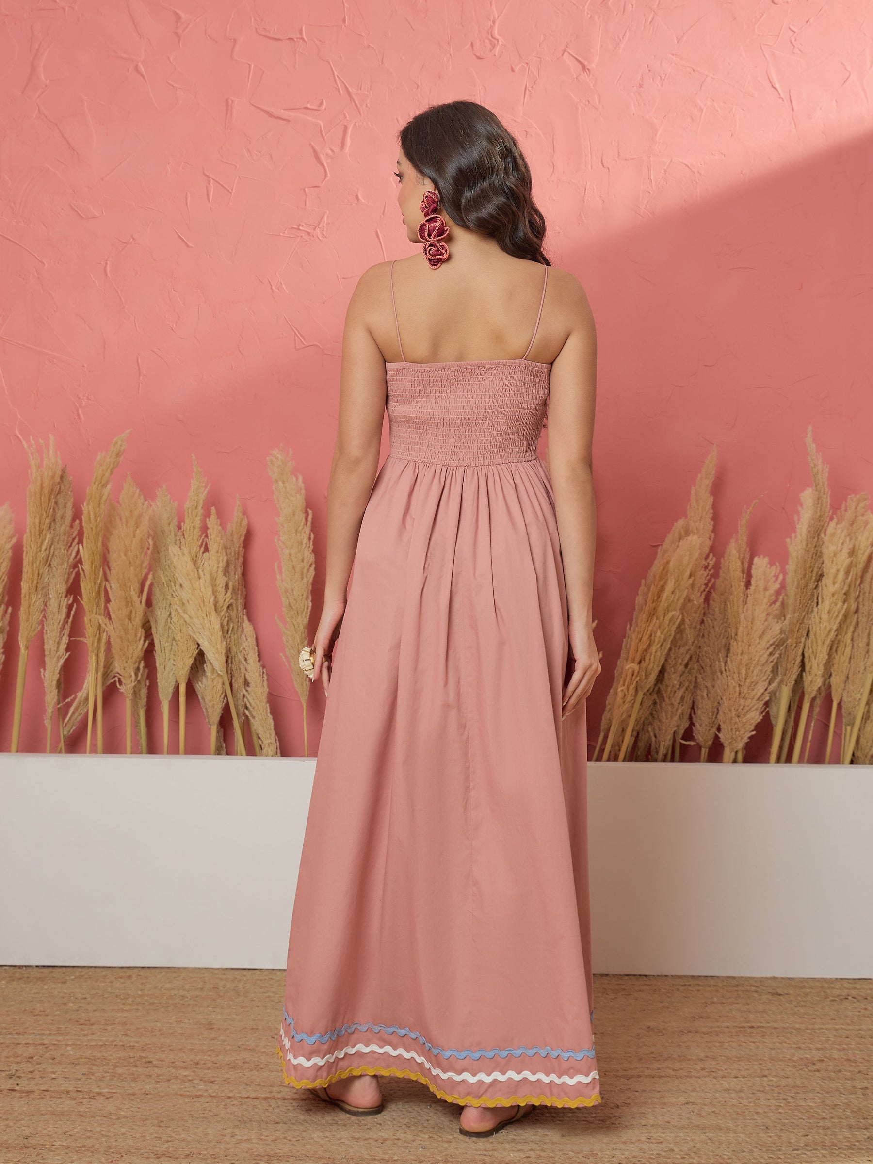 Onion Pink Ric Rac Lace Strappy Maxi Dress-Pink Paprika by SASSAFRAS