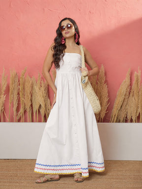 White Ric Rac Lace Strappy Maxi Dress-Pink Paprika by SASSAFRAS