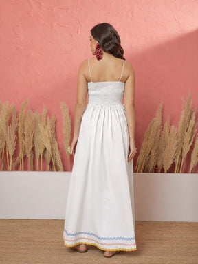 White Ric Rac Lace Strappy Maxi Dress-Pink Paprika by SASSAFRAS